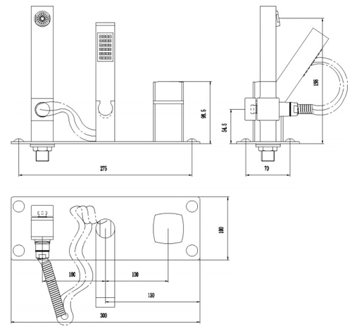 Technical image of Hudson Reed Kia Wall Mounted Bath Shower Mixer Tap (Chrome).