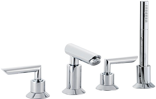 Larger image of Hudson Reed Xeta 4 tap hole bath mixer with swivel spout and shower kit
