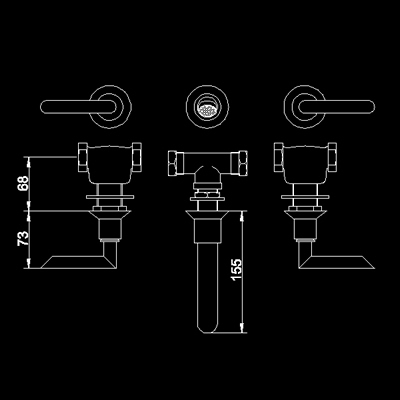 Technical image of Hudson Reed Xeta 3 tap hole wall mounted bath mixer
