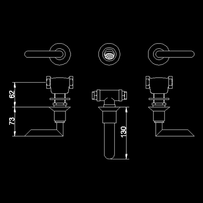 Technical image of Hudson Reed Xeta 3 tap hole wall mounted basin mixer