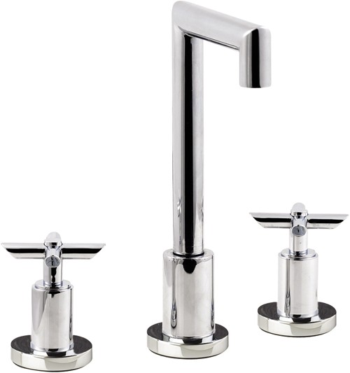 Larger image of Hudson Reed P-zazz Cross Head 3 Tap Hole Basin Mixer, Pop Up Waste.