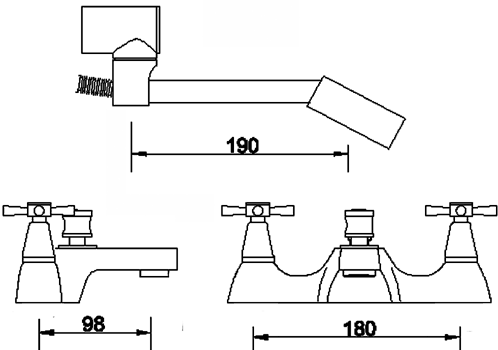 Technical image of Ultra Riva Bath shower mixer tap including kit