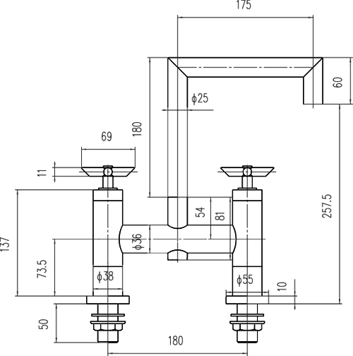 Technical image of Hudson Reed P-zazz Basin Mixer & Bath Filler Tap Set (Chrome).