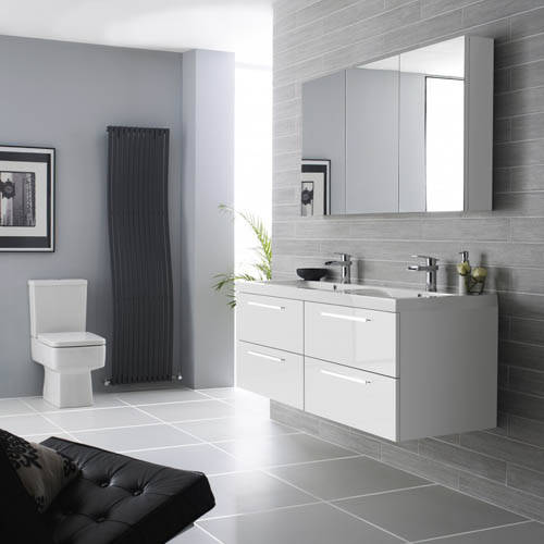 Example image of Hudson Reed Quartet Wall Vanity Unit & Double Basin 1440mm (G White).