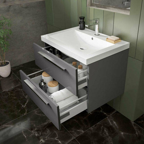 Example image of Hudson Reed Quartet Wall Vanity Unit & Basin 720mm (Gloss Grey).