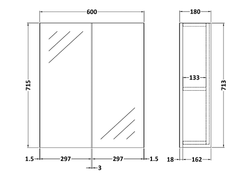 Technical image of Hudson Reed Quartet Wall Hung Vanity Unit Pack With Cabinet (Natural Oak).