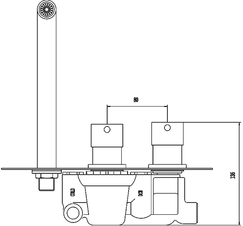 Technical image of Nuie Quest Wall Mounted Thermostatic Basin Tap (Chrome).