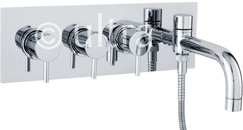 Larger image of Nuie Quest Wall Mounted Thermostatic Triple Bath Filler Tap With Diverter.