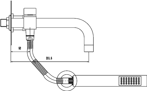 Technical image of Nuie Quest Thermostatic Bath Filler Tap, Slide Rail Kit, Shower Head & Diverter.