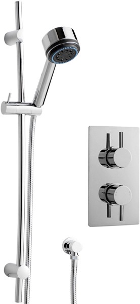 Larger image of Nuie Quest Twin Thermostatic Shower Valve, Slide Rail & Handset.