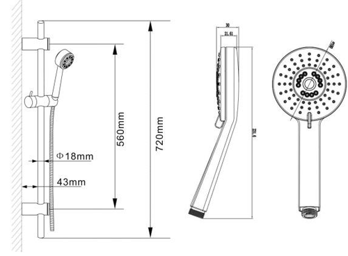 Technical image of Nuie Quest Quest Thermostatic Shower Valve, Head & Water Saving Kit.