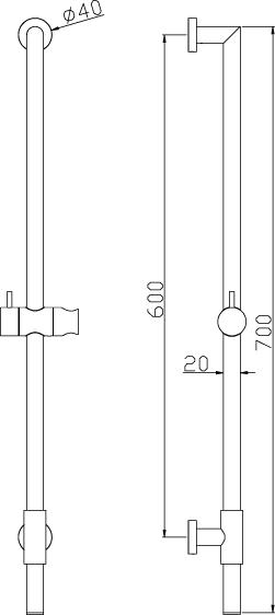 Technical image of Nuie Quest Quest Thermostatic Shower Valve, Head, Slide Rail & Bath Filler.