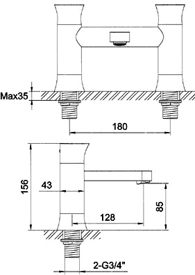 Technical image of Hudson Reed Quill Bath Filler Tap (Chrome).