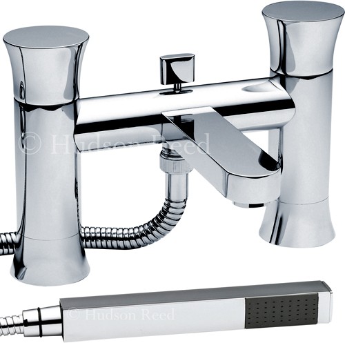 Larger image of Hudson Reed Quill Bath Shower Mixer Tap With Shower Kit (Chrome).