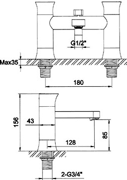 Technical image of Hudson Reed Quill Basin & Bath Shower Mixer Tap Set (Free Shower Kit).