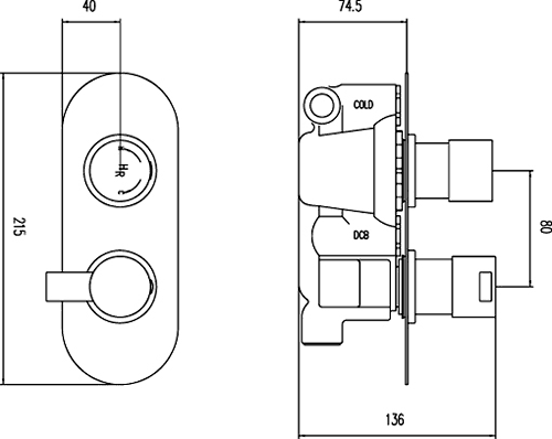 Technical image of Hudson Reed Rapid Twin Concealed Thermostatic Shower Valve (Chrome).