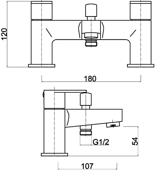 Technical image of Ultra Ratio Bath Shower Mixer Tap With Shower Kit (Chrome).