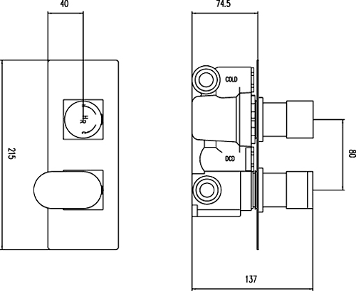 Technical image of Hudson Reed Reign 3/4" Twin Thermostatic Shower Valve With Diverter.