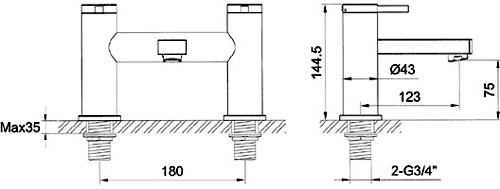 Technical image of Hudson Reed Relay Basin & Bath Shower Mixer Tap Set (Free Shower Kit).