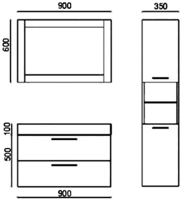 Technical image of Hudson Reed Contrast Wall Hung Furniture Set (Red & Black).