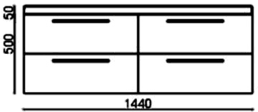 Technical image of Hudson Reed Quartet Wall Hung Double Basin Unit (Black). 1440x550x500mm.