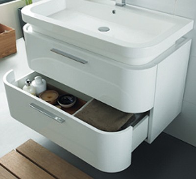 Example image of Ultra Bias Wall Mounted Vanity Unit With Curved Corners (White).