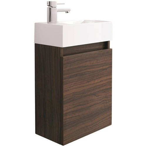 Larger image of Ultra Furniture Zone Compact Wall Mounted Vanity Unit & Basin (Walnut).