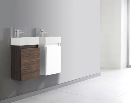 Example image of Ultra Furniture Zone Compact Wall Mounted Vanity Unit & Basin (Walnut).