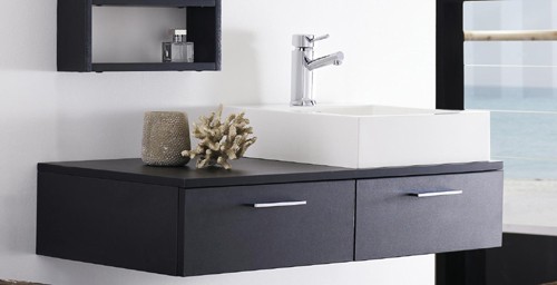 Larger image of Hudson Reed Levity Wall Hung Vanity Unit & Basin (Black Wood).