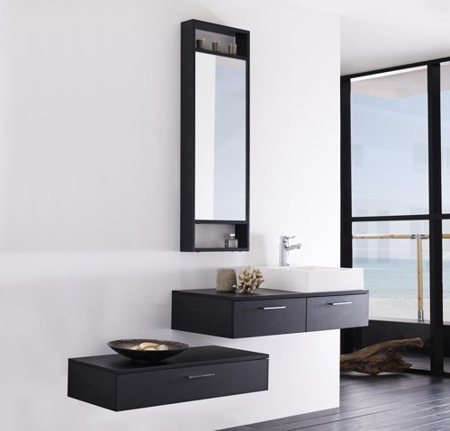 Example image of Hudson Reed Levity Wall Hung Vanity Unit & Basin (Black Wood).