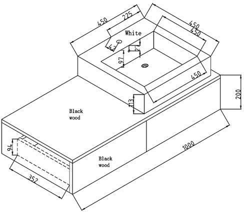 Technical image of Hudson Reed Levity Wall Hung Vanity Unit & Basin (Black Wood).