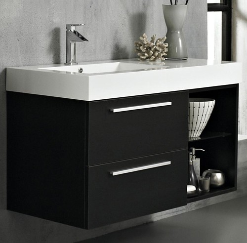 Larger image of Hudson Reed Console Wall Hung Vanity Unit With Basin & Drawers (Wenge).