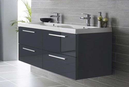 Larger image of Hudson Reed Quartet Wall Hung Vanity Unit & Double Basin (Graphite).