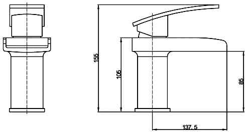 Technical image of Hudson Reed Rhyme Waterfall Basin Mixer Tap (Chrome).