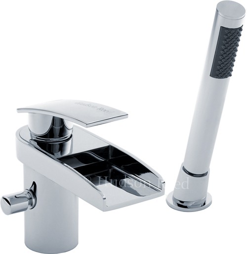 Example image of Hudson Reed Rhyme Waterfall Basin & Bath Shower Mixer Tap Set.