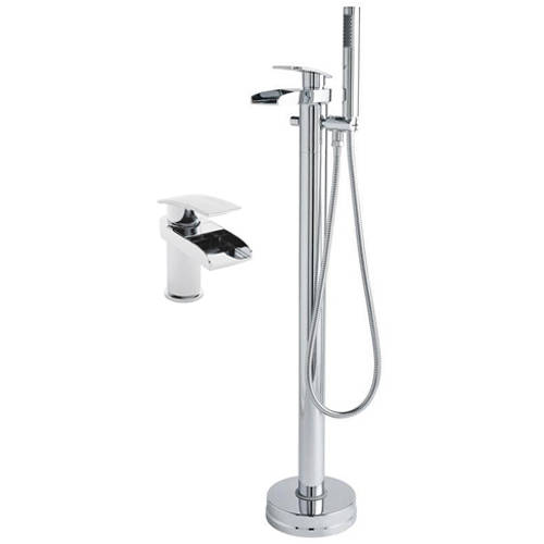 Larger image of Hudson Reed Rhyme Basin & Floor Standing Bath Shower Mixer Tap Pack.