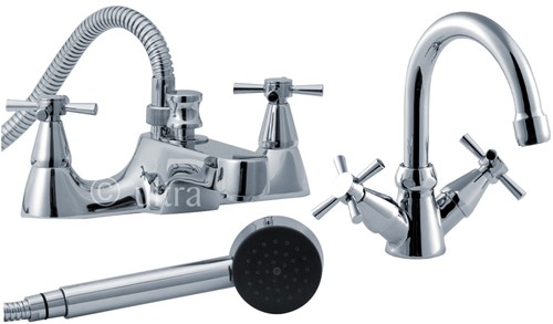 Larger image of Ultra Riva Basin & Bath Shower Mixer Tap Set (Free Shower Kit).
