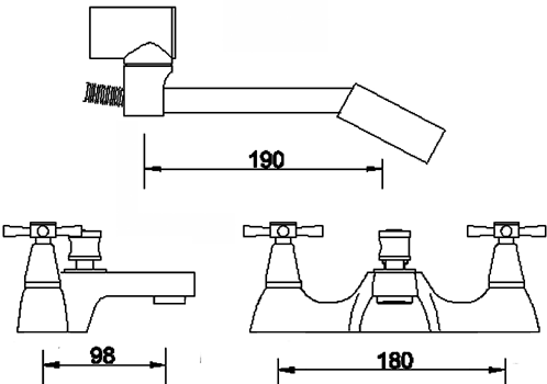 Technical image of Ultra Riva Basin & Bath Shower Mixer Tap Set (Free Shower Kit).