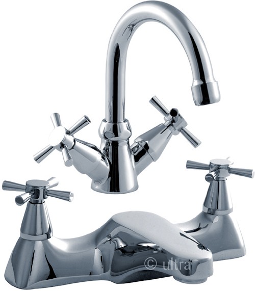 Larger image of Ultra Riva Basin Mixer & Bath Filler Tap Set (Chrome).