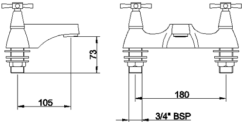 Technical image of Ultra Riva Basin Mixer & Bath Filler Tap Set (Chrome).