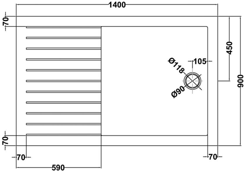 Technical image of Hudson Reed Shower Trays Walk In Shower Tray. 1400x900x40mm.