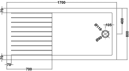 Technical image of Hudson Reed Shower Trays Walk In Shower Tray. 1700x800x40mm.