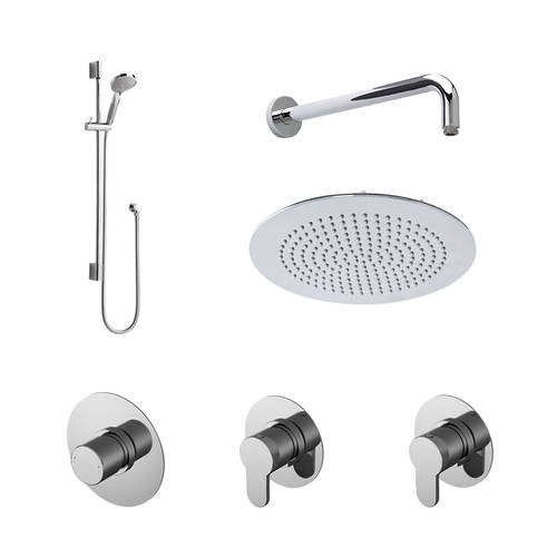 Nuie Arvan Shower Bundle, Valves, Slide Rail & Head (2 Outlets, Chrome).