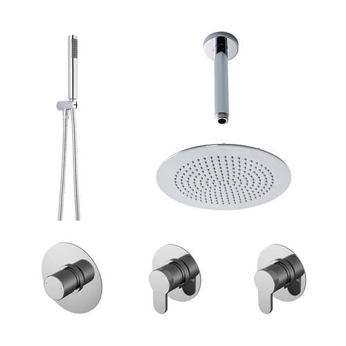 Nuie Arvan Shower Bundle, Valves, Kit & Head (2 Outlets, Chrome).