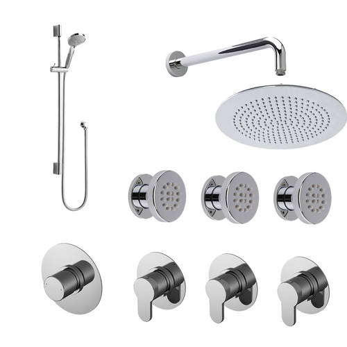 Nuie Arvan Shower Bundle, Valves, Kit, Jets & Head (3 Outlets, Chrome).
