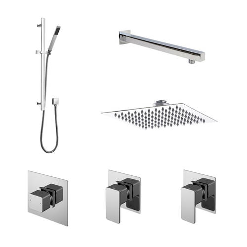 Nuie Chrome Windon 2 Outlet Concealed Thermostatic Shower Bundle Including Fixed Head With Wall Arm And Slide Rail Kit | | Brass | 200Mm X 685Mm X 350Mm - Image 4