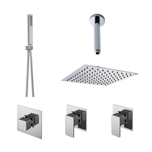 Nuie Windon Shower Bundle, Valves, Kit & Head (2 Outlets, Chrome).