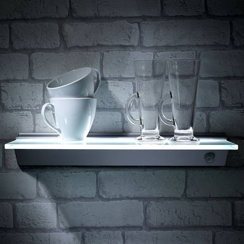 Larger image of Hudson Reed Lighting Glass Shelf With LED Warm White Light (500x135mm).