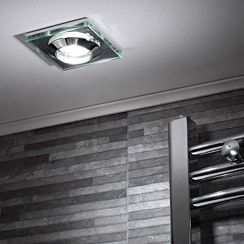 Example image of Hudson Reed Lighting 1 x Square Shower Light Fitting (240v, Glass & Chrome).