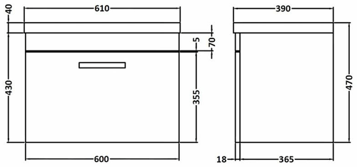 Technical image of Premier Shipton 600mm Wall Hung Vanity Unit & Basin Type 2 (Stone Grey).
